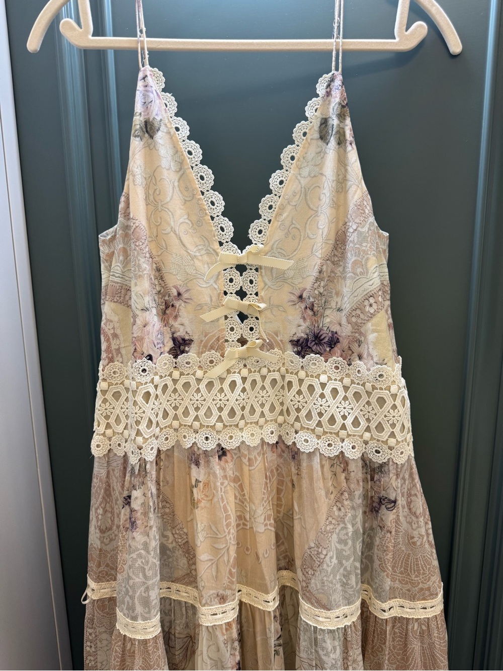 Camilla Trapeze Tired Dress. Cream Floral Lace Maxi Dress - Picture 4 of 10